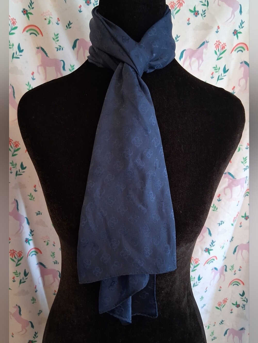EUC RARE Vintage 70s Givenchy Navy Silk & Wool 4 Circle G Elegant Scarf Wrap